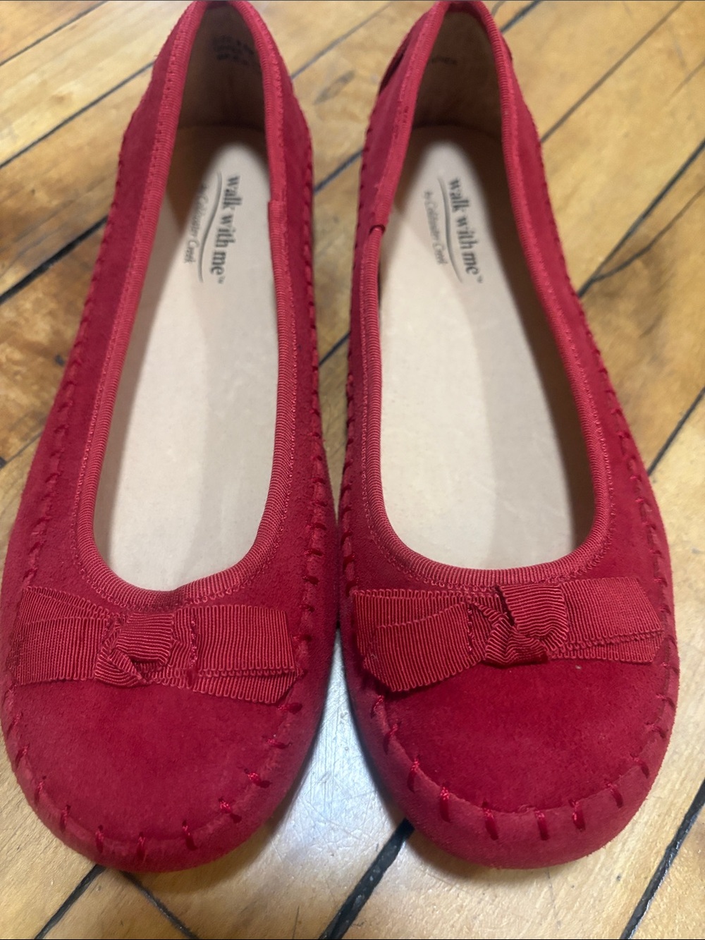 Coldwater Creek Walk with Me Red 100% Suede Bow Ballet Flats, Size 9.5M
